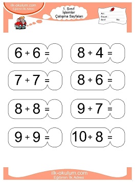 Çocuklar İçin toplam işlemi yaprak testleri 